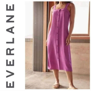 Women's Everlane Japanese Goweave Purple Button-Front Midi Dress Sz 12 picnic